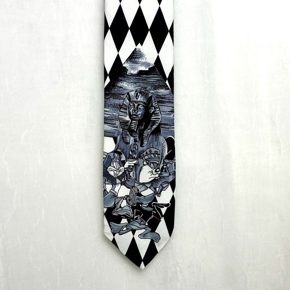 3/$20 💥 Vintage 1995 Looney Tunes Mens Tie Warner Bros. Black & White Diamond - Picture 16 of 16